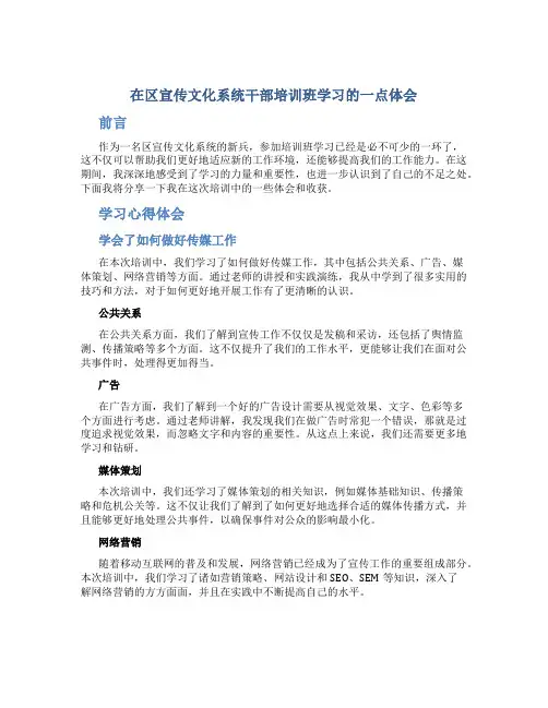 在区宣传文化系统干部培训班学习的一点体会