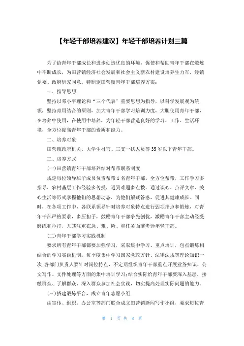 【年轻干部培养建议】年轻干部培养计划三篇