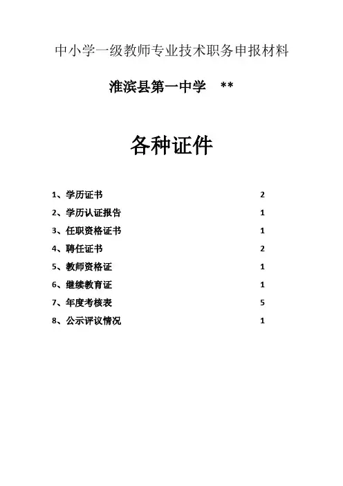 中小学一级教师专业技术职务申报材料档案袋封面