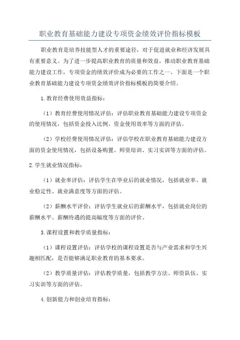 职业教育基础能力建设专项资金绩效评价指标模板