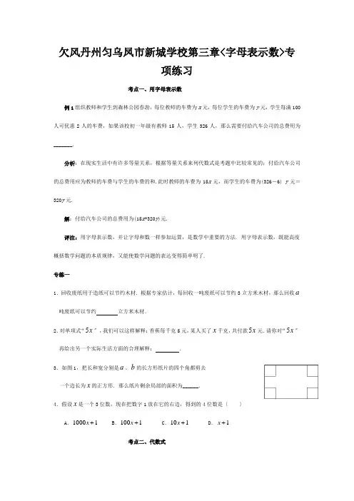 七年级数学上册 第三章字母表示数专项练习  试题