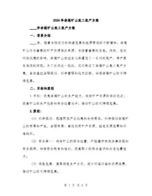 2024年非煤矿山复工复产方案(二篇)