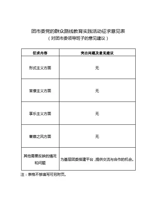 团市委党的群众路线教育实践活动征求意见表