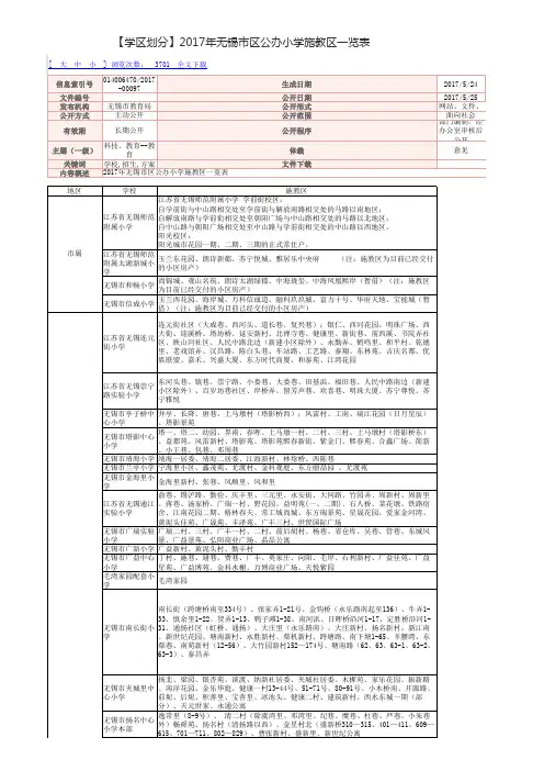 学区划分 无锡市区公办小学 初中施教区一览表