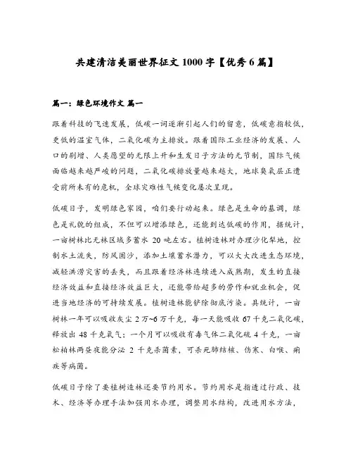 共建清洁美丽世界征文1000字【优秀6篇】