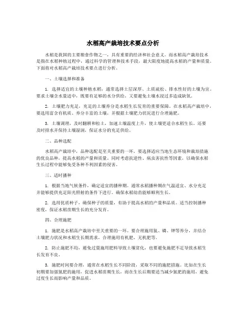 水稻高产栽培技术要点分析
