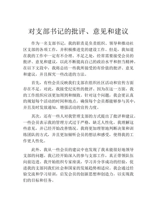 对支部书记的批评、意见和建议