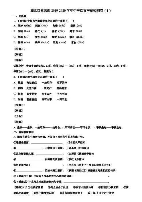 湖北省孝感市2019-2020学年中考语文考前模拟卷(1)含解析