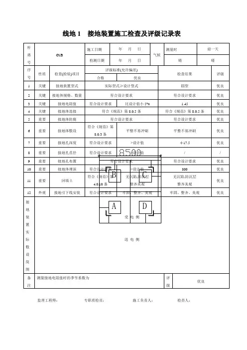 接地装置施工检查及评级记录表