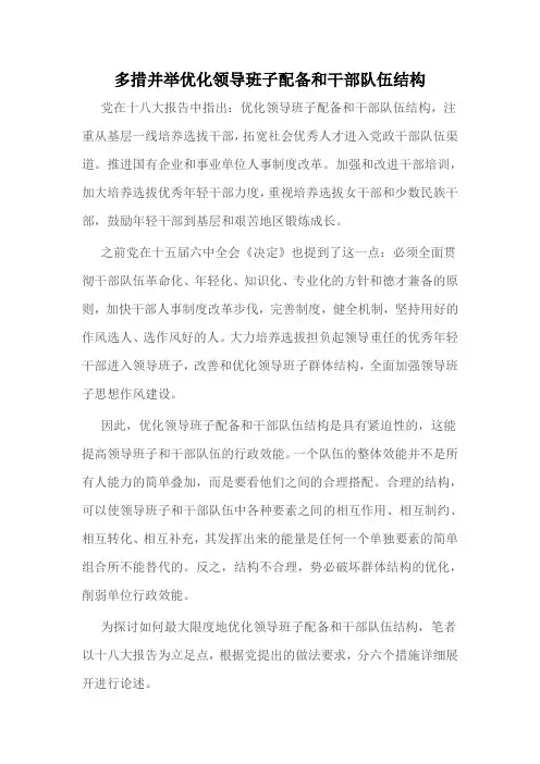 多措并举优化领导班子配备和干部队伍结构