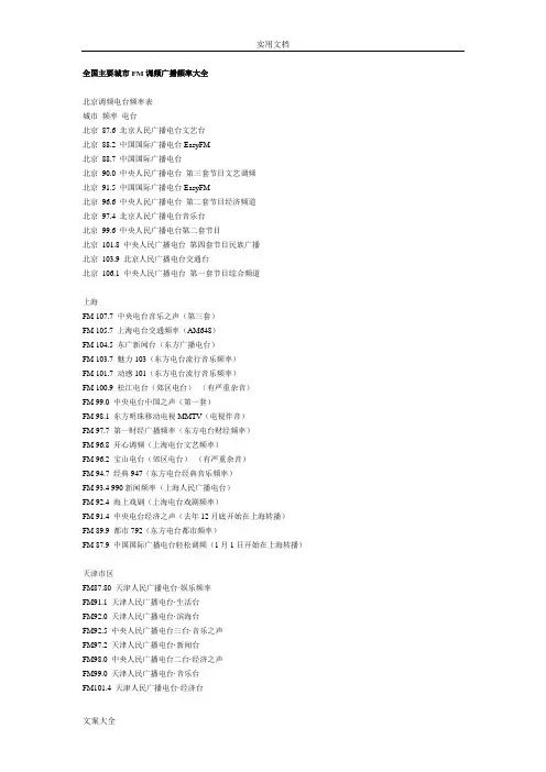 全国主要城市FM调频广播频率大全