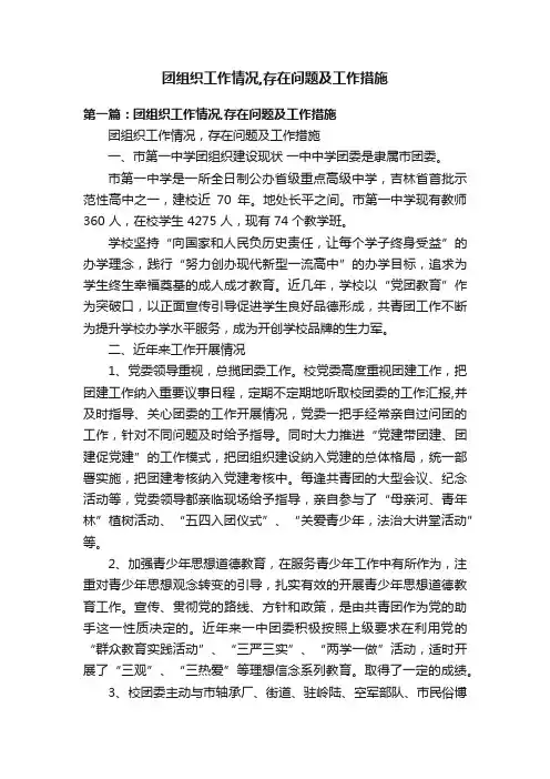 团组织工作情况,存在问题及工作措施