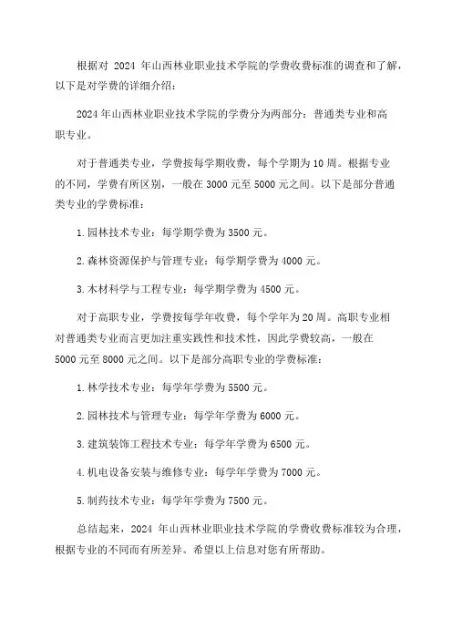 2024山西林业职业技术学院学费一年多少钱附各专业收费标准