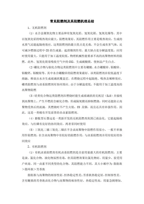 常见阻燃剂及其阻燃机理总结