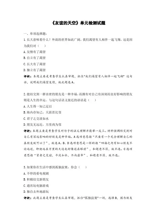 《友谊的天空》单元检测试题