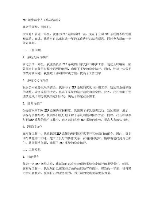 erp运维部个人工作总结范文