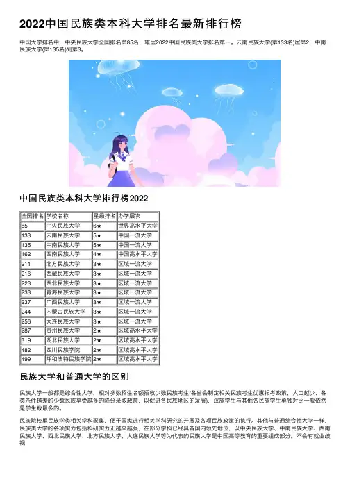 2022中国民族类本科大学排名最新排行榜