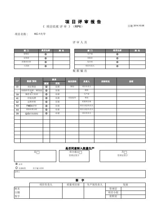 QR 项目评审表格