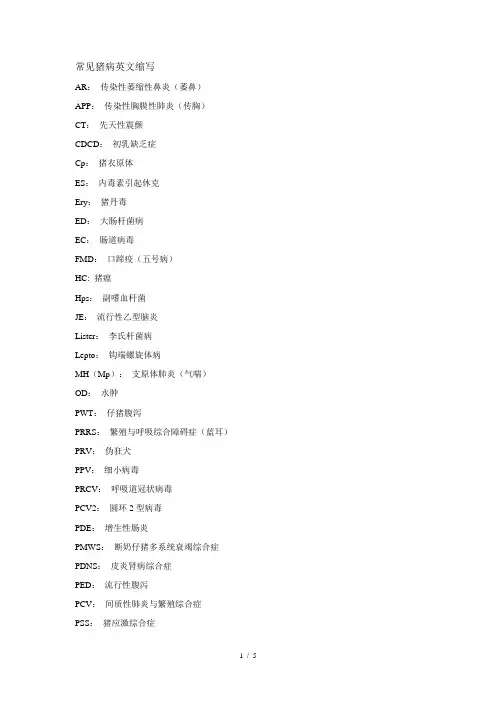 常见猪病英文缩写新选