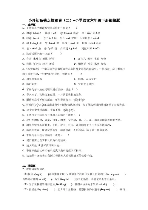 小升初易错点检测卷(二)-2022-2023学年语文六年级下册(统编版)