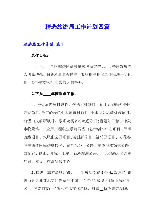 精选旅游局工作计划四篇