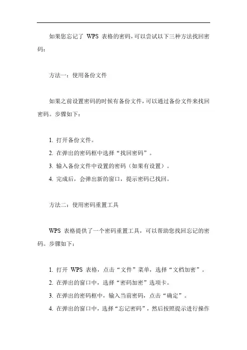 wps表格忘记密码找回的三种方法