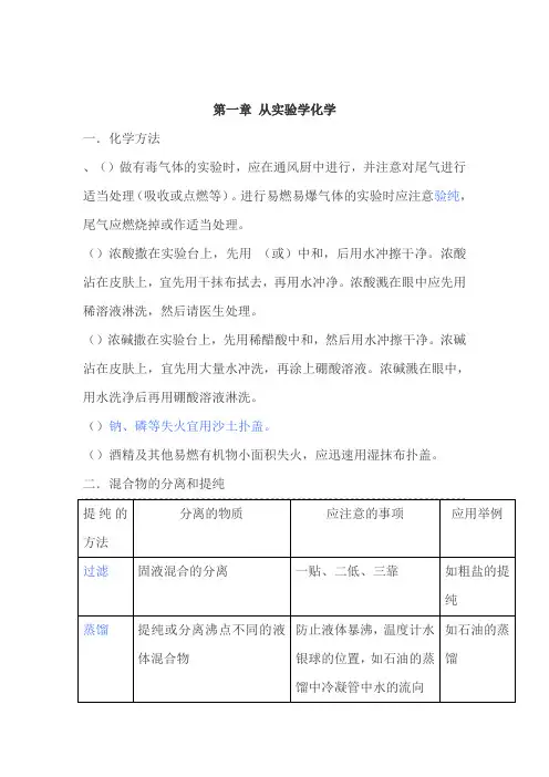 高一化学必修一知识点(带重点符号)