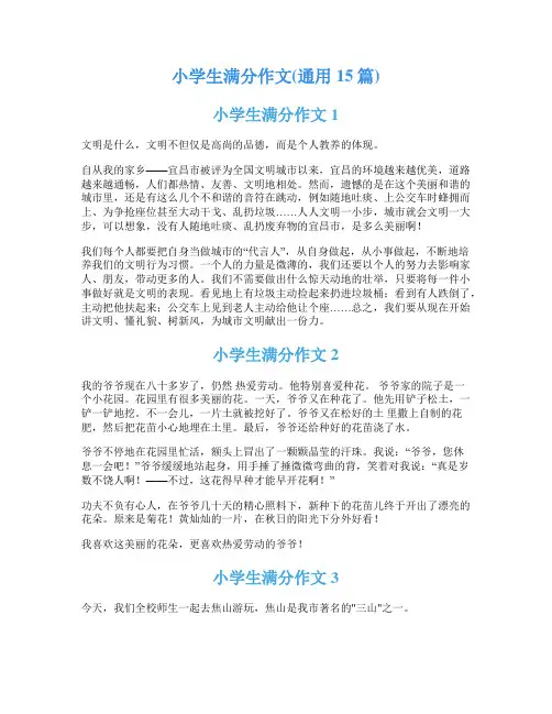 小学生满分作文(通用15篇)