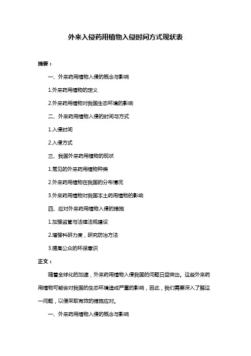 外来入侵药用植物入侵时间方式现状表