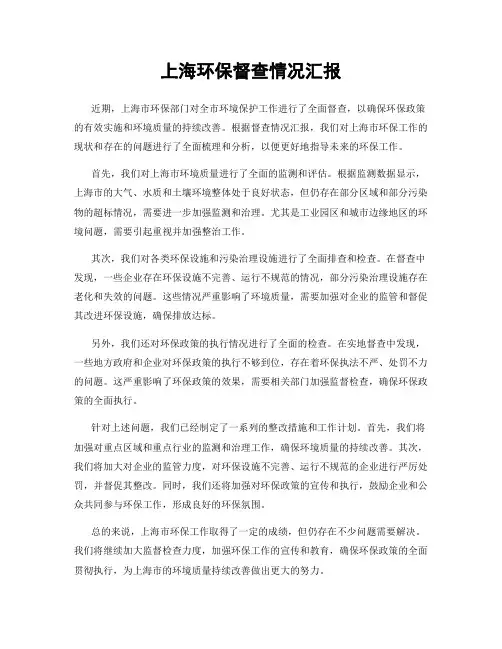 上海环保督查情况汇报