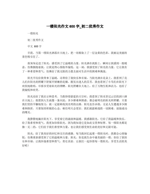 一缕阳光作文600字_初二优秀作文