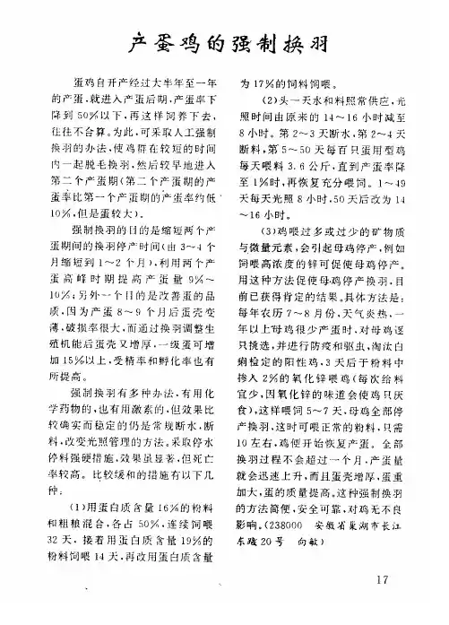 产蛋鸡的强制换羽