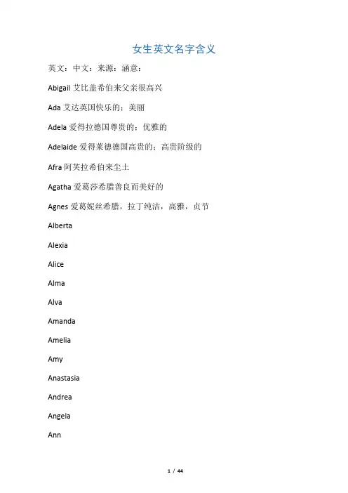 女生英文名字含义[a--z]