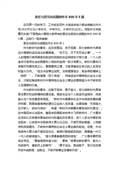 责任与担当为话题的作文800字5篇