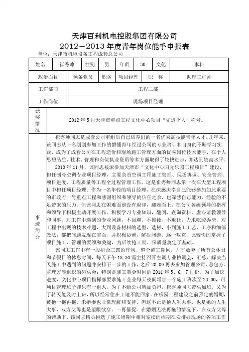 青年岗位能手申报表-崔秀帅