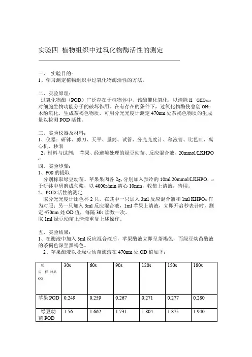 植物组织中过氧化物酶活性的测定