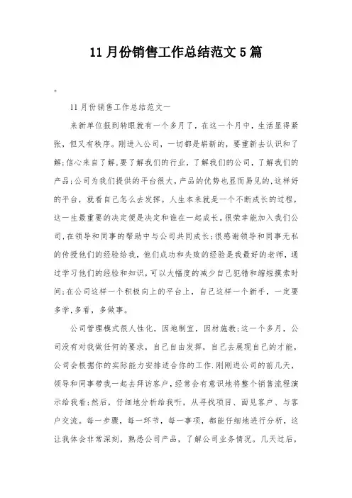 11月份销售工作总结范文5篇
