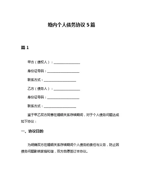 婚内个人债务协议5篇