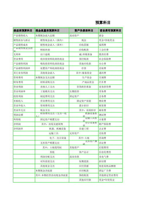 预算科目明细表