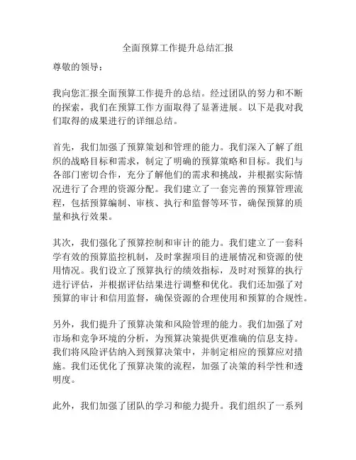 全面预算工作提升总结汇报