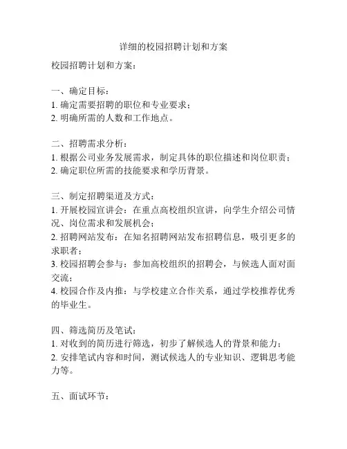 详细的校园招聘计划和方案