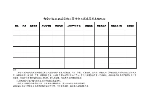考察对象家庭成员和主要社会关系成员基本信息表