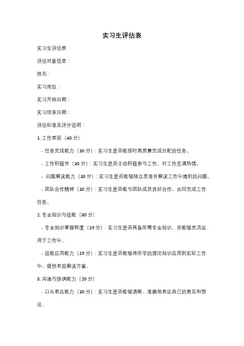 实习生评估表