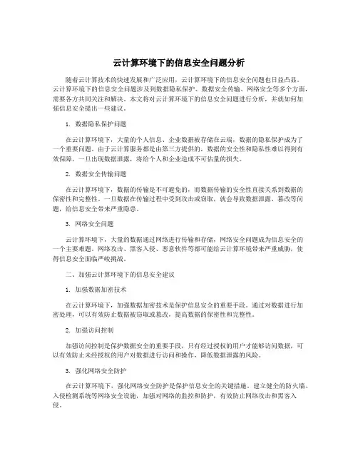 云计算环境下的信息安全问题分析