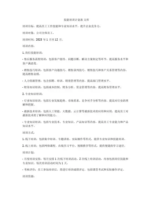 技能培训计划表 文库