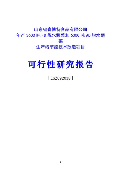 年产3600吨FD脱水蔬菜和6000吨AD脱水蔬菜生产线节能技术改造项目可行性研究报告