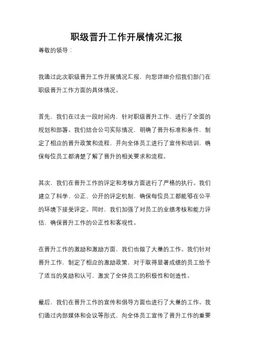 职级晋升工作开展情况汇报