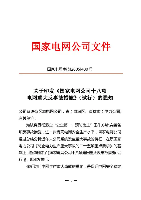 国家电网公司十八项电网重大反事故措施