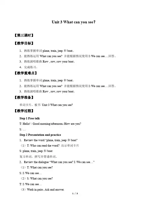 译林出版社牛津英语小学二年级英语下册教案Unit 3 What can you see？_教案3