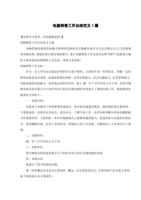电脑销售工作总结范文5篇